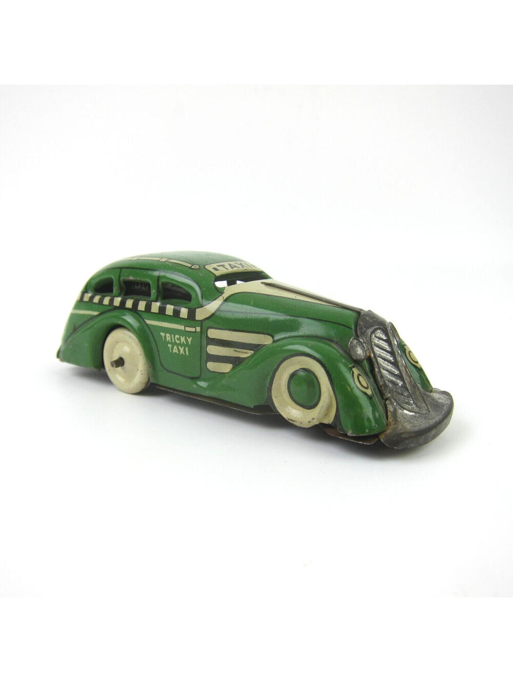 Vintage MARX Wind Up Tin Toy Green Tricky Taxi Cab Car 1930s